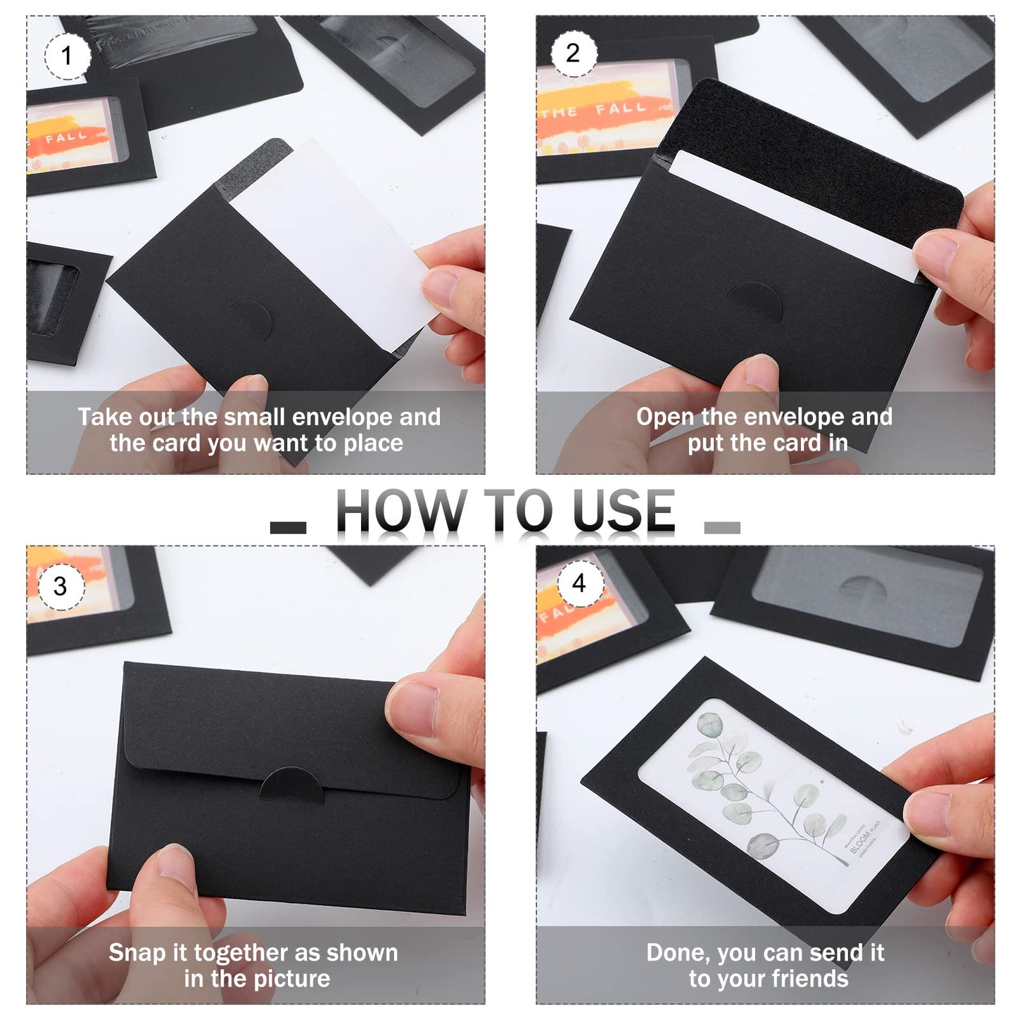 120 Packs Window Gift Card Envelopes Gift Sleeves Credit Size Business Invitation Card Envelopes for Christmas Thanksgiving Gifts, 3.9 x 2.4 Inch(Classic,Black)
