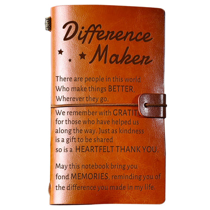 PRSTENLY Difference Maker Leather Journal, Thank You Gifts for Women Men- Administrative Professional Day Gifts 140 Page Refillable Notebooks, Employee Appreciation Gift for Coworkers Teacher Doctor Nurse Pastor Boss Leader Coach Mentor