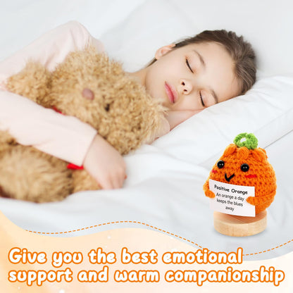 Mini Funny Positive Gifts Emotional Crochet Orange Doll Support Plush Knitted Orange Toy with Positive Card Holiday Valentines Birthday Party Gifts for Women Teacher Appreciation Office Decor