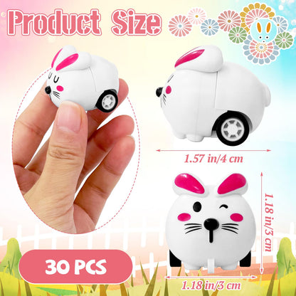 OJYUDD 30 Pcs Easter Bunny Pull Back Cars,Mini Rabbit Car,Mini Bunny Cars for Adult,Easter Basket Stuffers,Easter Egg Stuffers