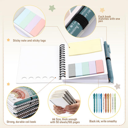 Janlaugh 40 Pcs Mental Health Gifts for Women Men Self Care Items Bulk Include 20 Mental Health Notebooks with Sticky Note 20 Positive Pens Affirmation Journals Wellness Gifts for Coworker Student