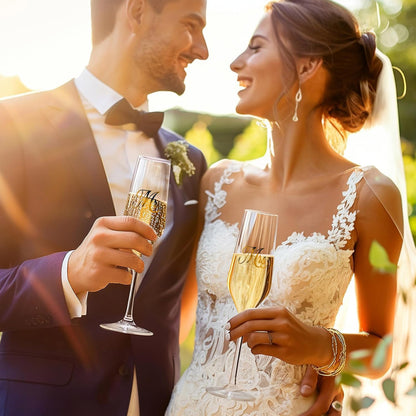 Mfacoy Mr. & Mrs. Champagne Flute Set, Wedding Decor - His and Hers, Wedding Toasting Glasses for Engagement Celebrations, Bridal Shower and Registry Idea, Tall Wine Glasses for Bride and Groom Gifts