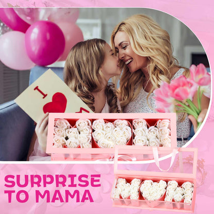 Thiccywoov 1 Pcs Mother's Day Flower Box with 30 Scented Flowers Mom Letter Shaped Fillable Boxes Floral Gift Packaging for Arrangement Mother's Day, Birthday Gift(Pink Box, White Flower)