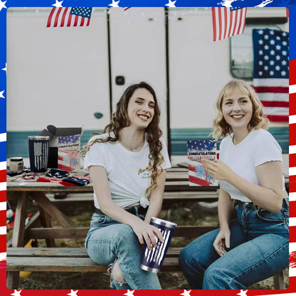 7 Pcs New US Citizenship Gift American Flag Gifts Set Include Water Bottle Wristband Handkerchief Keychain Socks Aromatherapy Card Patriotic Gift Box Congratulations Card for Foreigners Veterans