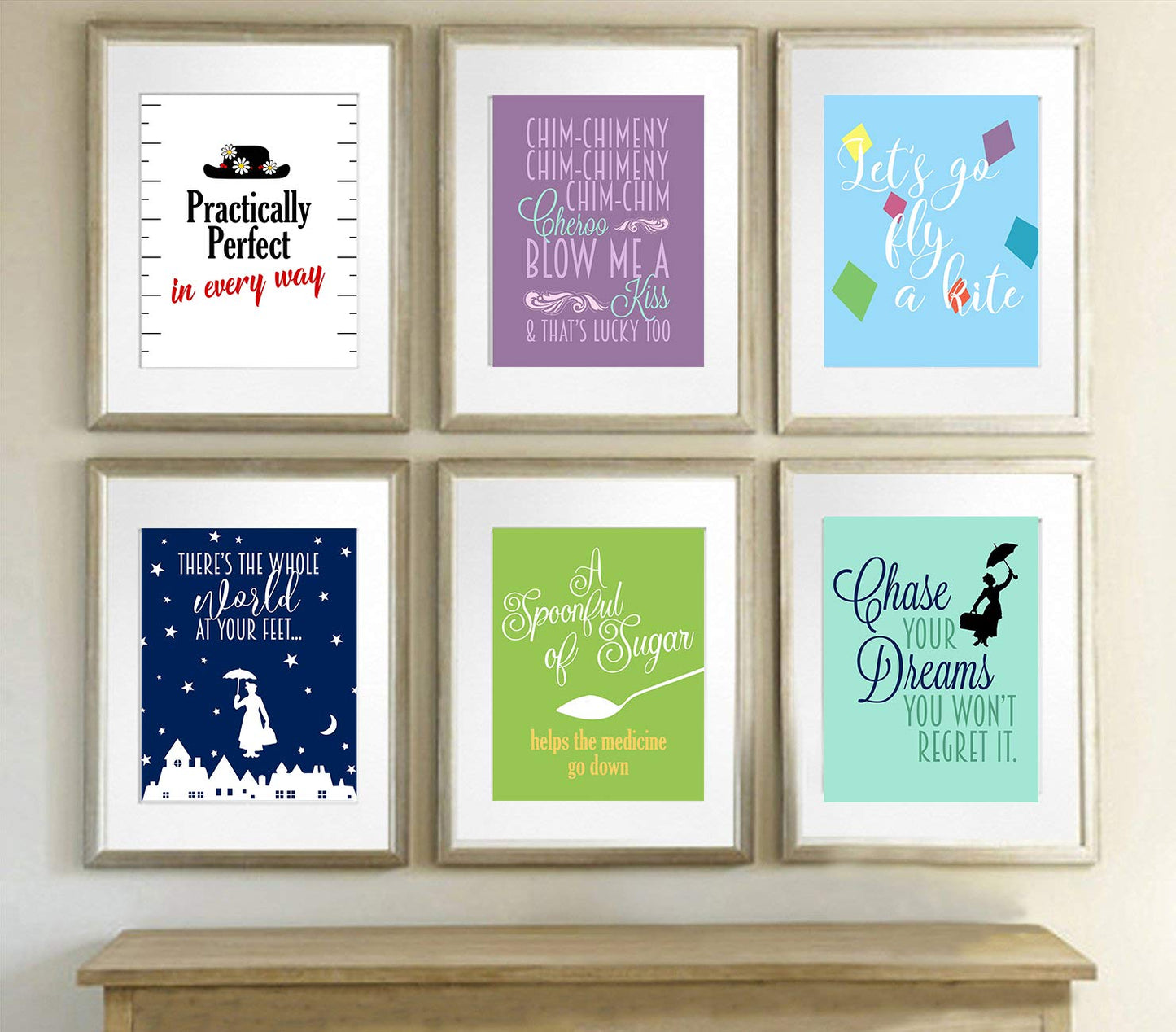 Silly Goose Gifts Mary Themed Wall Art Prints (Set of 6) Practically Perfect in Every Way