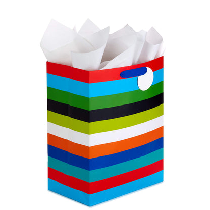 Hallmark 17" Extra Large Gift Bag with Tissue Paper (Rainbow Stripes) for Birthdays, Graduations, Baby Showers, Father's Day
