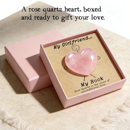 Gift for Girlfriend – My Rock Rose Quartz Heart Pocket Hug, Natural Crystal Love Stone Keepsake with Message Card & Gift Box, Love Gift from Boyfriend