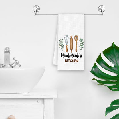Mommom's Kitchen Towels Gifts, Grandma Mom Christmas Bathroom Hand Towels Gifts for Mommom Birthday Mother's Day, Rustic Eucalyptus Leaf Tea Dish Towel Decor 16x24in