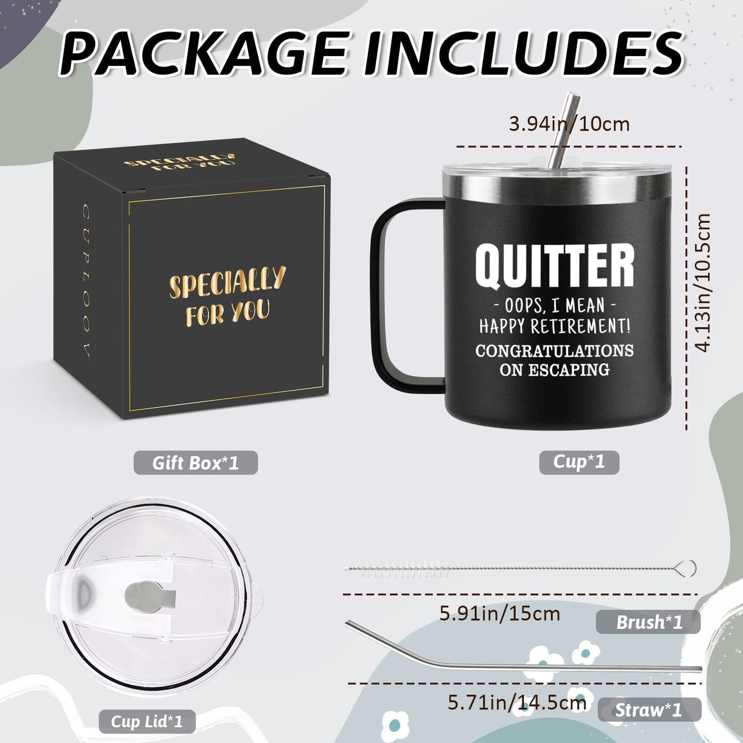 Funny Retirement Gifts For Men - Quitter I Mean Happy Retirement Coffee Mug with Handle, 14oz Retired Cup Mug Xmas Gifts for Coworker Leaving,Teachers,Doctors, Boss,Friends,Dad Black
