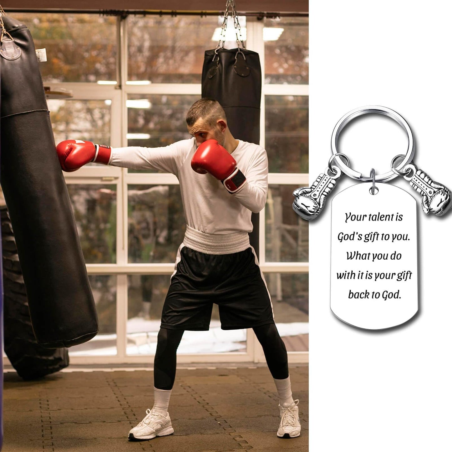 Inspirational Boxing Glove Keychain - Steel Appreciation Keepsake & Memorial Gift for Coach, Trainer, Colleague, Enthusiasts