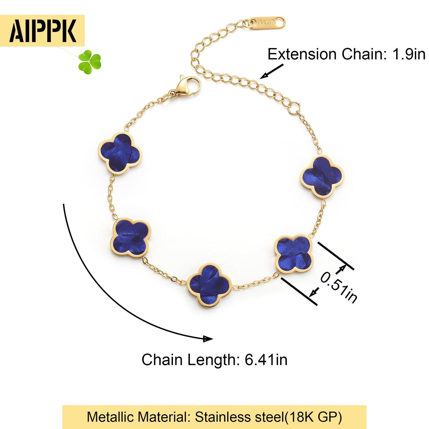 AIPPK 18K Gold Plated Clover Lucky Bracelet for Women White/Black/Red/Green Flower Four Leaf Link Bracelets Trendy Jewelry Gifts for Women