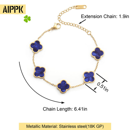 AIPPK 18K Gold Plated Clover Lucky Bracelet for Women White/Black/Red/Green Flower Four Leaf Link Bracelets Trendy Jewelry Gifts for Women