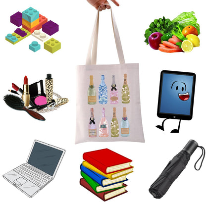 WCGXKO Funny Champagne Lover Gift Home Bar Merch Themed Flour Sack Tote Shopping Bag (Moet)