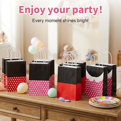 Afniimyapt 12Pcs Red Mouse Party Favor Goodie Bags with Handle Cartoon Mouse Theme Paper Treat Bags Pink Red Polka Dot Candy Gift Packing Supplies for Cartoon Themed Birthday Party Bridal Decorations