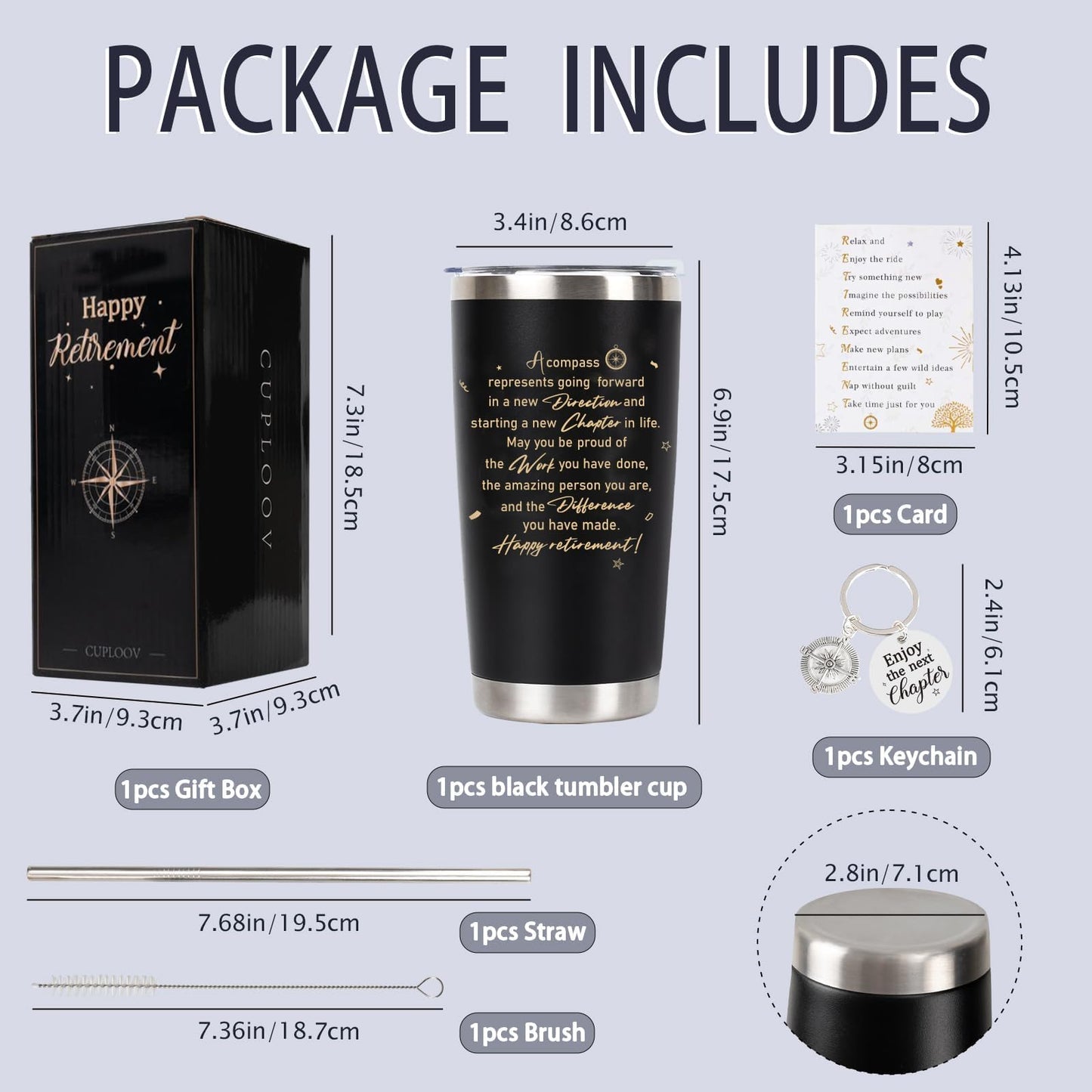 Retirement Gifts for Men 2026, 20 Oz Retired Tumbler Cup with Lid & Straw, Best Retirement Gift Set Stainless Steel Cup with Keychain & Card for Men Him Husband Teachers Boss Doctors Coworkers, Black