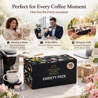 Fiveandtwoestore Bundles Flavored Coffee Pod Variety Pack, 16ct –Includes 8 Flavored K-Cup Pods - Cinnamon Dolce, Toasted Graham, Maple Pecan, Brown Sugar Cinnamon,Toffeenut, Vanilla, Hazelnut, Caramel in Giftable Box