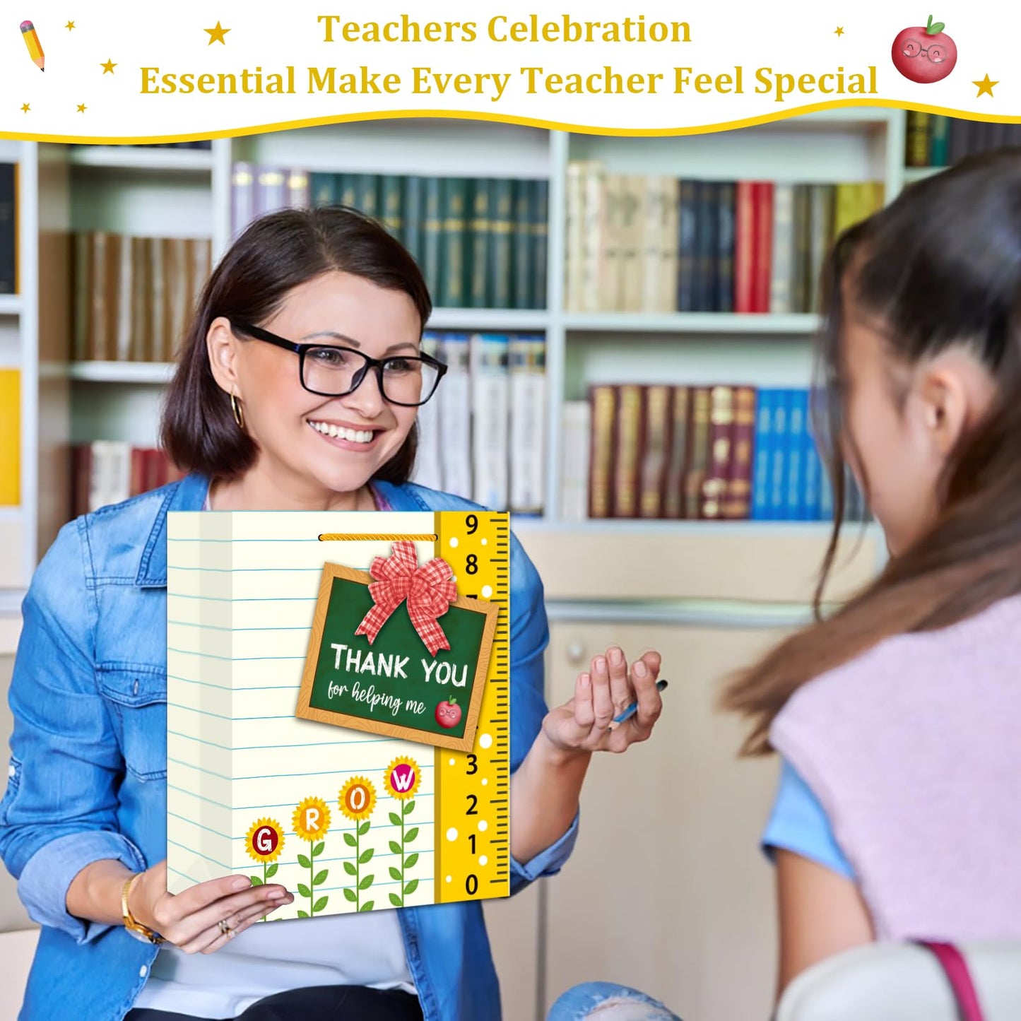 BIZIBAFF Teacher Appreciation Gift Bag - 13" Large Teacher Gift Bag with Tissue Paper and Handle Thank You Teachers Retirement Gifts Bag Graduation End of Year Gift for Teachers Appreciation
