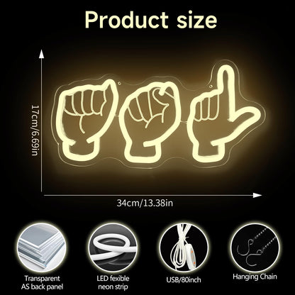 ASL Neon Sign for Wall Decor Sign Language Neon Light Sign ASL Dimmable Teacher Led Sign for Teacher ASL Gifts Back To School Light Up Sign for Background Classroom Bedroom Home Office