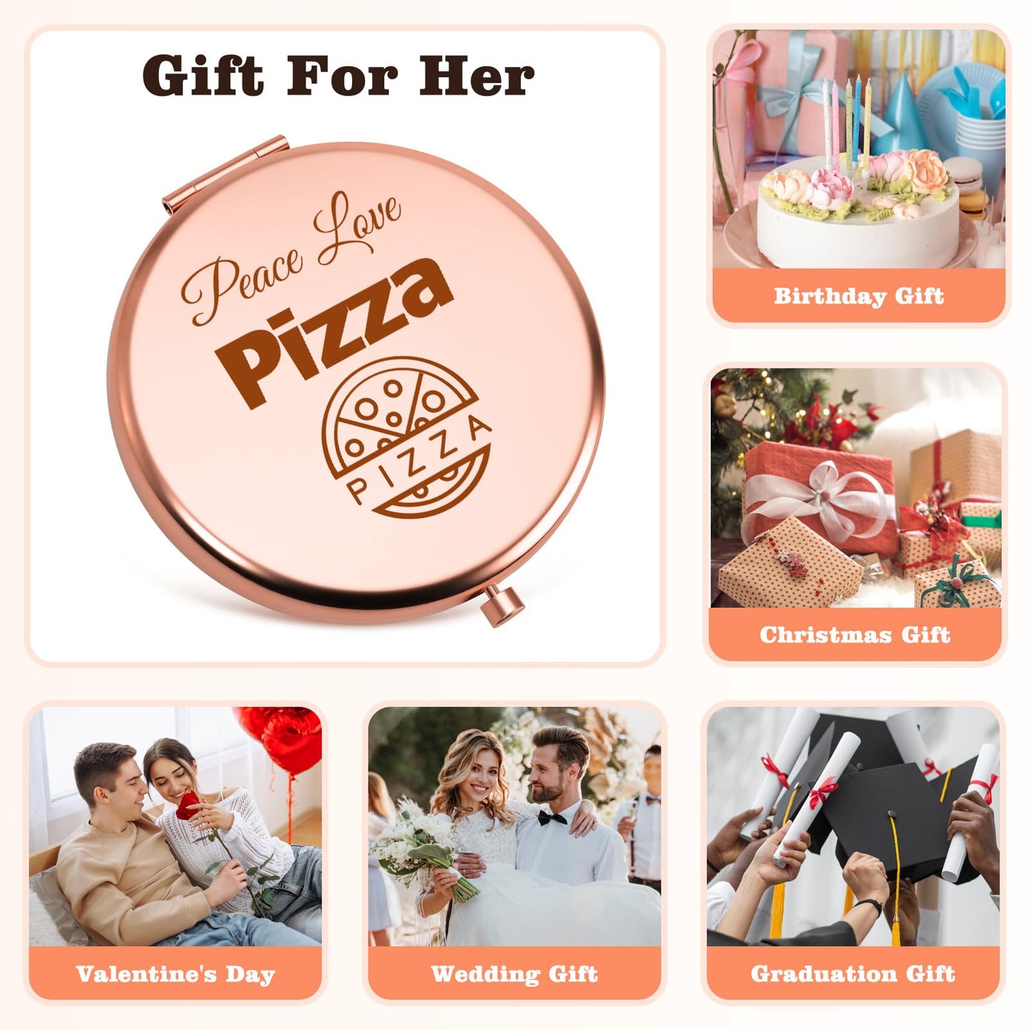 Pizza Gifts for Pizza Lover Compact Makeup Mirror Pizza Themed Gifts for Women Girls Sisters Friends Coworkers Birthday Presents for Foodie Chef Baker Food Lovers Present Folding Makeup Mirror