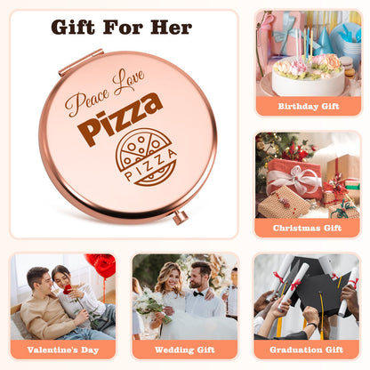 Pizza Gifts for Pizza Lover Compact Makeup Mirror Pizza Themed Gifts for Women Girls Sisters Friends Coworkers Birthday Presents for Foodie Chef Baker Food Lovers Present Folding Makeup Mirror