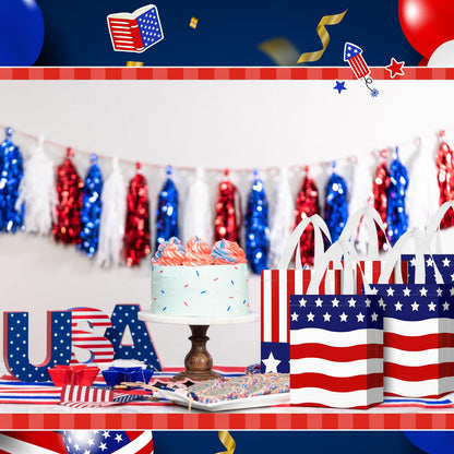Locmeo 24 Pcs 4th of July Patriotic Party Favor Bags with Handles Reusable Non Woven American Flag Goodie Bags Independence Day Gift Bag for Girl Boy Birthday Memorial Party Supplies, 8 x 4 x 10 Inch