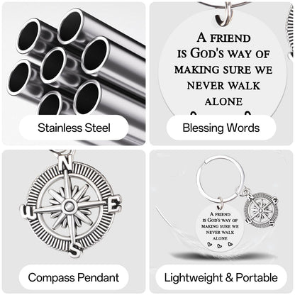 Best Friend Keychain for Women Men – Friendship Compass Keychain Gifts for Best Friends, Birthday Christmas Going Away Farewell Gift for Bestie Coworker