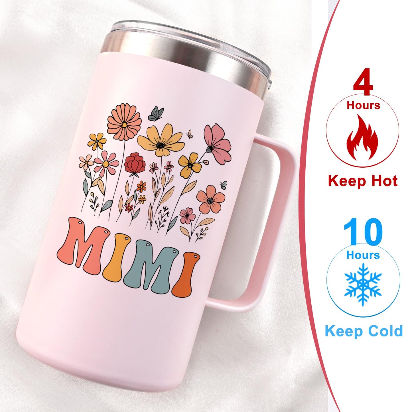 Lifecapido Mimi Gifts, Grandma Birthday Christmas Mothers Day Gifts for Grandma Mimi from Grandkids, 20oz Insulated Coffee Mug with Card