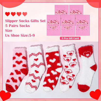Ithmahco Mothers Day Fuzzy Slipper Socks Gifts for Women Mom, 5 Pairs Fluffy Socks & Gift Card for Sisters Friends Her