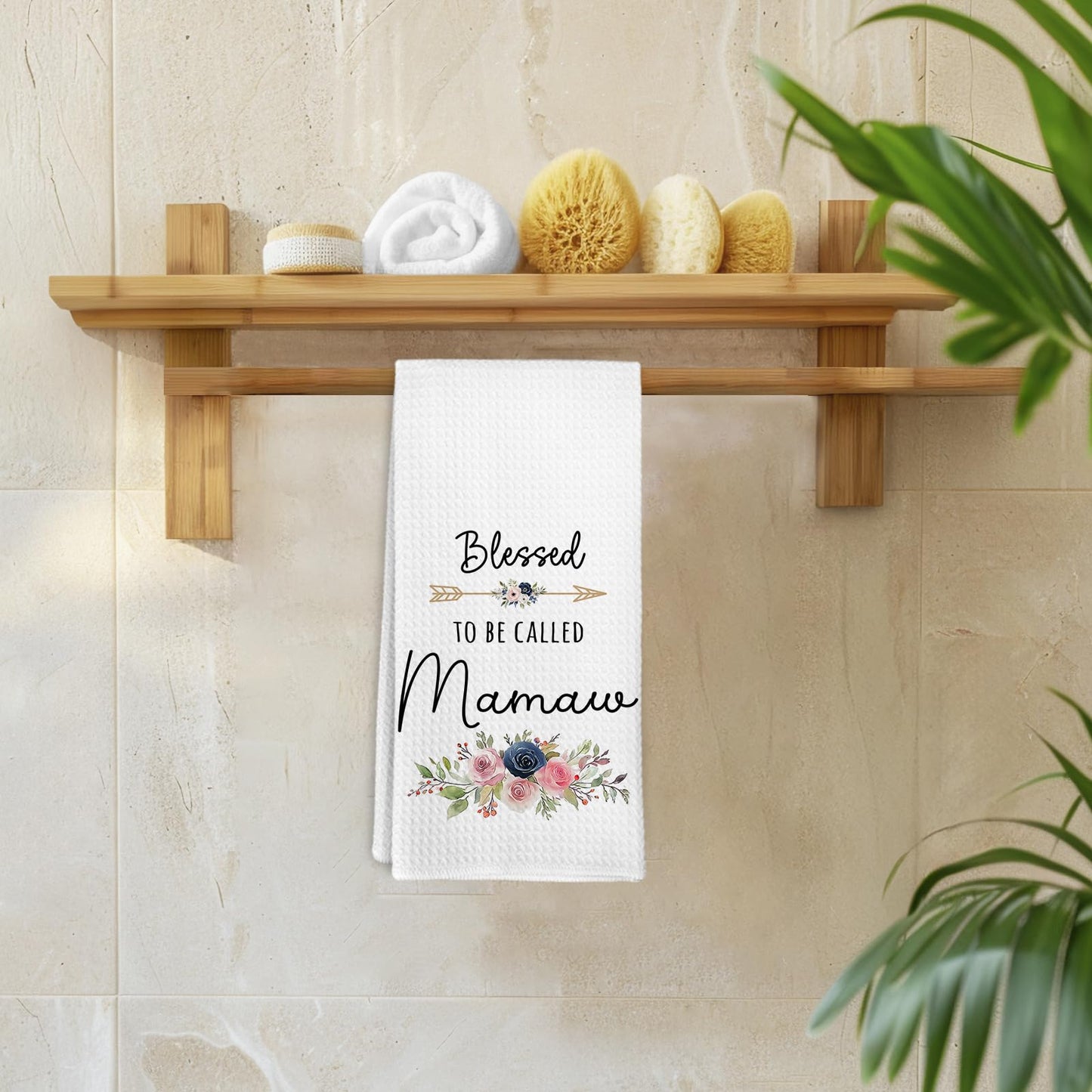 Mamaw Gifts Kitchen Towel and Dish Towel, Blessed to Be Called Mamaw Hand Dish Tea Towels for Kitchen Bathroom, Grandma Floral Hand Towels, Mothers Day Birthday Gifts for Grandma, 16x24 Inch