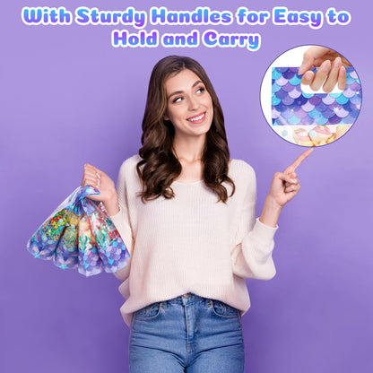 Sweetude 50 Pcs Mermaid Gift Bags Double-sided Print Plastic Bags with Handles Resealable Theme Sealed Pouch for Birthday Baby Shower Candy Gift Wrapping Supplies Decor (Mermaid)