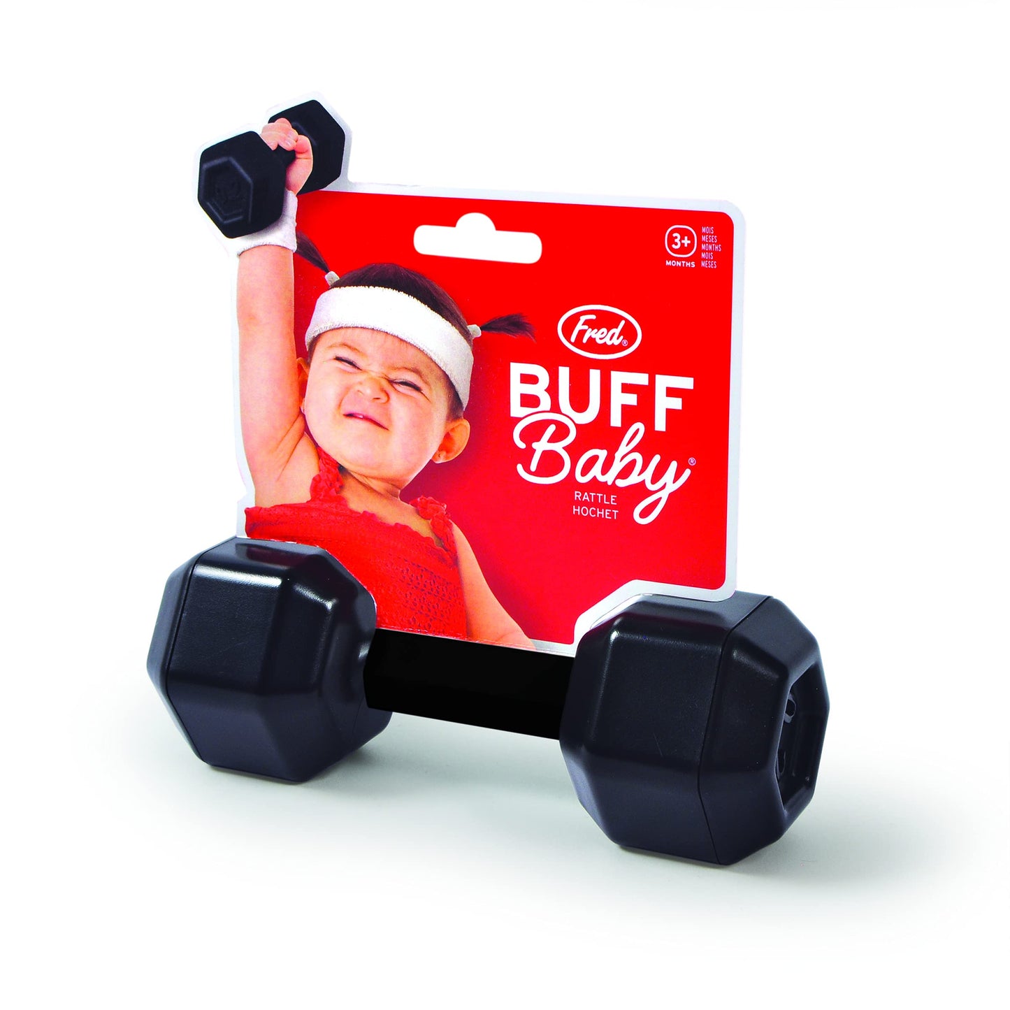 Genuine Fred Buff Baby Dumbbell Rattle Engaging and Sensory Rich Toy, Lightweight and Easy to Hold, Fun Gift for Fitness Enthusiast and New Parents