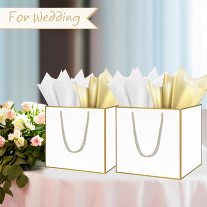 HONTIUS 11.8'' Extra Large Gift Bag Bags, Square Giant xl White Bridesmaid Gift Bag with Tissue Paper and Card for Wedding Birthday Presents Christmas Gifts Women 1PCS