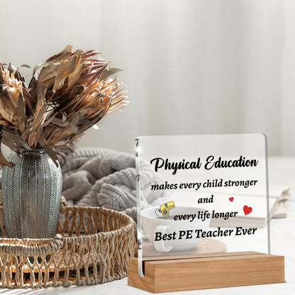 Pe Teacher Appreciation Gifts for Women Men, Gym Teacher Gifts, Thank You Gift for Teachers Home Office Desk Decor Signs Plaques 4 x 4 Inches