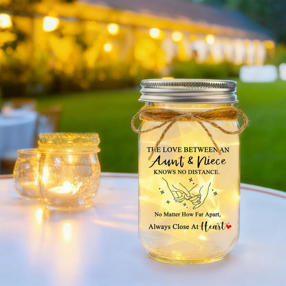 Aunt Gifts from Niece - The Love Between an Aunt & Niece Knows No Distance Mason Jar Night Light, Aunt Birthday Gift Aunt and Niece Gifts for Aunts Mothers Day Christmas Valentines