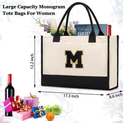 GASSDA Personalized Initial Tote Bag - Birthday, Christmas, Teacher, Mom, Sister, Friend Gifts