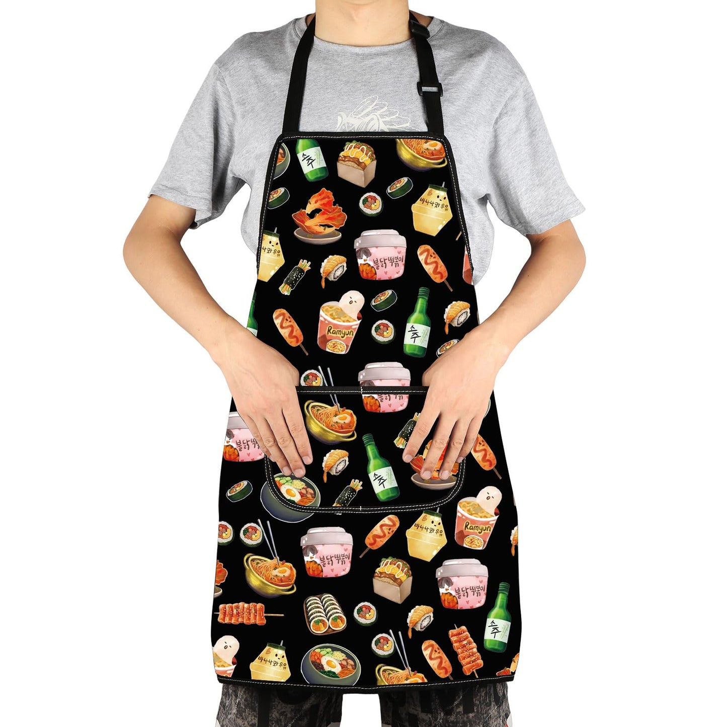 G2TUP Korean Kitchen Apron Korean Food Gifts Korean Ramen Apron Kimchi Lover Gifts Korea Seoul Apron