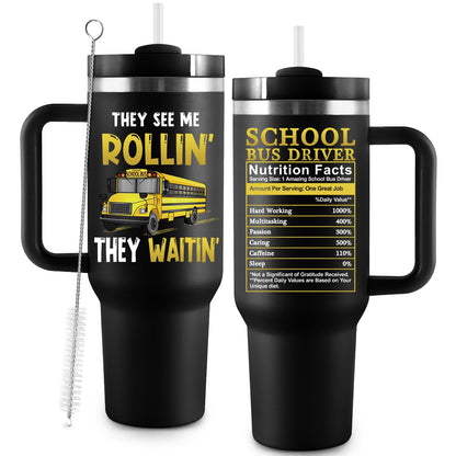 COCOGIFTS Bus Driver Appreciation Gifts, School Bus Driver Gifts for Women Men, 40oz Travel Cup Insulated Tumbler with Lid and Straw