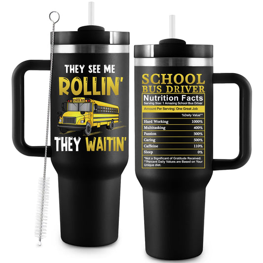 COCOGIFTS Bus Driver Appreciation Gifts, School Bus Driver Gifts for Women Men, 40oz Travel Cup Insulated Tumbler with Lid and Straw