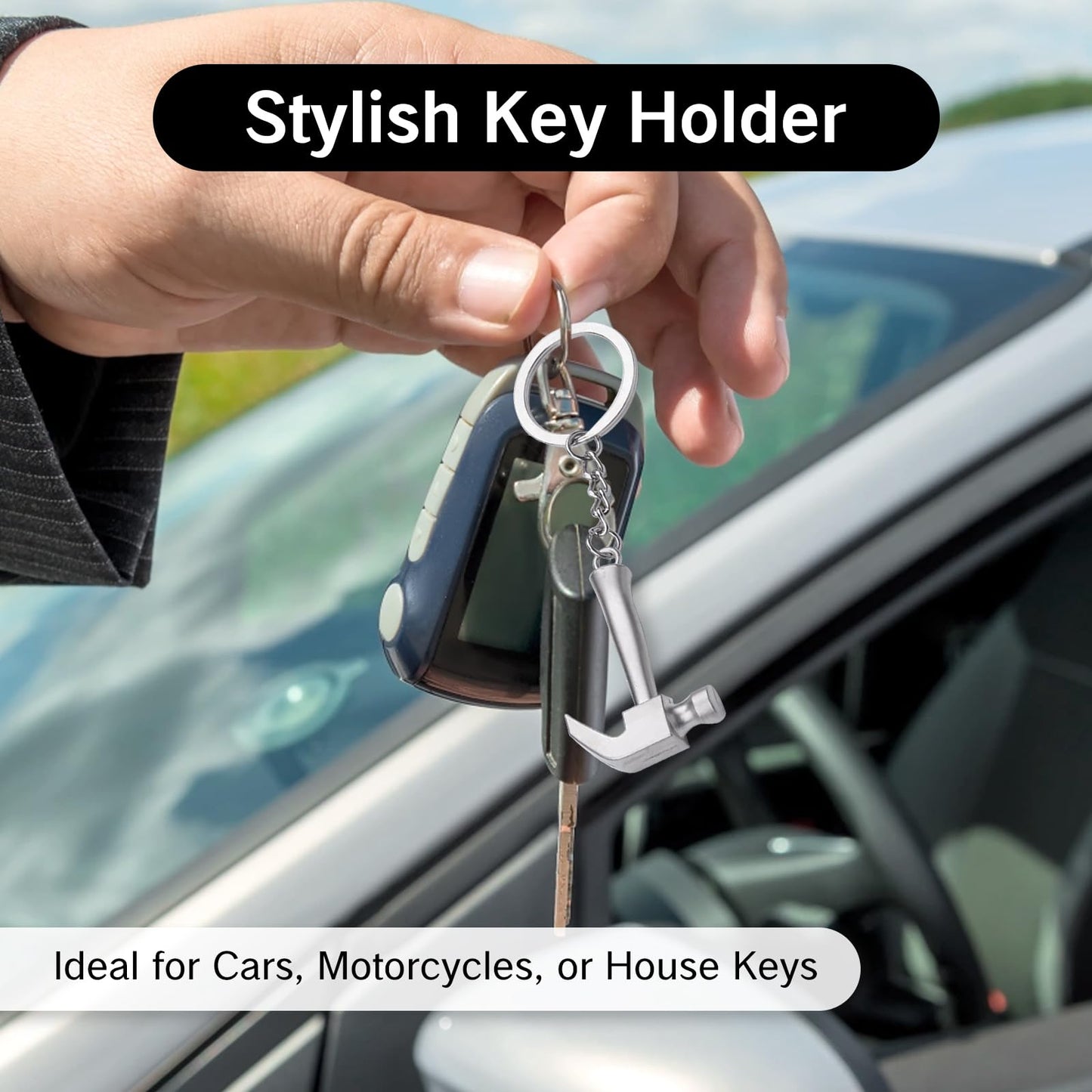 Hammer Keychain Tiny Construction Ornament for Engineers Car Key Stick Figure Tool Creative Metal Chain Pendant Unique Present for Men