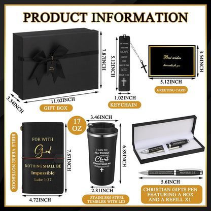 6 Pcs Father's Day Christian Gift Set for Men Inspirational Religious Faith Gift with 17oz Tumbler Notebook Bookmark Pen and Greeting Card for Father Dad Husband Grandpa Friends(Black)
