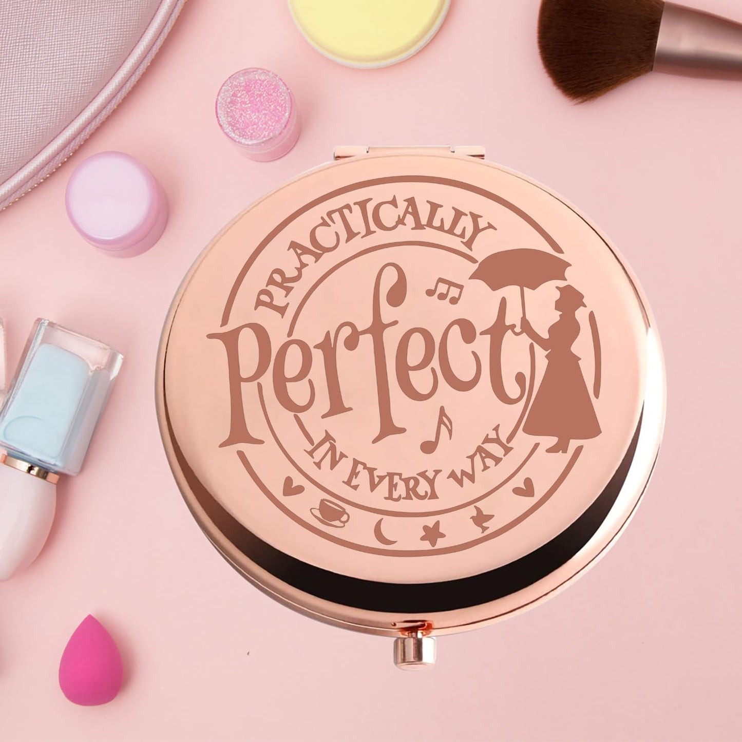KEYCHIN Mary Qoute Pocket Mirror Mary Fans Gift Practically Perfect in Every Way Umbrella Compact Mirror for Women Girls (Practically Perfect Mirror-S) (Perfect RG)