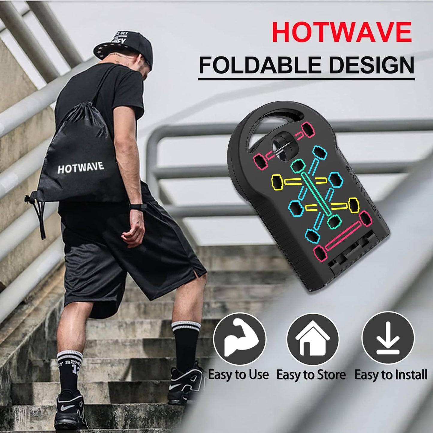 HOTWAVE Push Up Board Fitness, Portable Foldable 20 in 1 Push Up Bar at Home Gym, Pushup Handles for Floor. Professional Strength Training Equipment For Man and Women