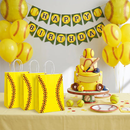 WATMTIN 18 Pcs Softball Party Gift Bags, Softball Pattern Gift Bag with Handle, Paper Treat Candy Goodie Bags for Softball-Themed Party Games Sports Day Birthday Decorations Supplies
