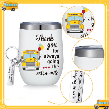 Rtteri 2 Pcs School Bus Driver Appreciation Gifts Bus Driver Gift for Women Men Tumbler Cup 12oz with Lid and Straw Stainless Steel Keychain for Back to School Present(Lovely)