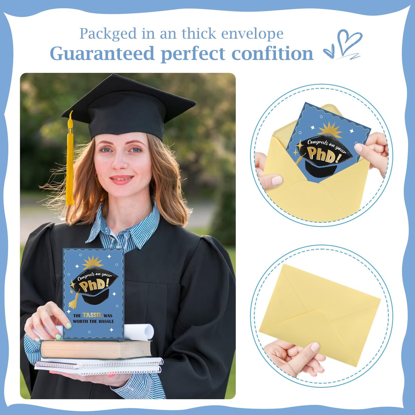 FLYAB Phd Graduation Gift - 5.5"x8" Phd Graduation Card with Envelope Gold Foil Design The Tassel Was Worth The Hassle Congrats Grad Card for Her Him Men Women Daughter Son Granddaughter Grandson