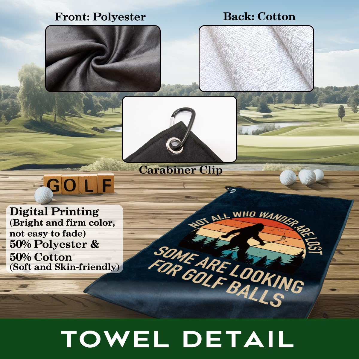 Not All Who Wander are Lost Polyester and Cotton Printed Golf Towel, Funny Golf Accessories for Men Women, Golf-Gifts for GolfFan Dad Grandpa, Golfs Lover Retirement Birthday Gifts