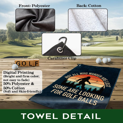 Not All Who Wander are Lost Polyester and Cotton Printed Golf Towel, Funny Golf Accessories for Men Women, Golf-Gifts for GolfFan Dad Grandpa, Golfs Lover Retirement Birthday Gifts