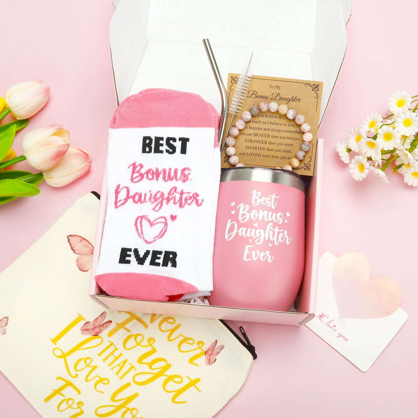 Bonus Daughter Gift Set - Stepdaughter Gift from Stepmom Stepdad, Birthday Gifts for Stepdaughter from Mom Dad, To My Bonus Daughter Mothers Day Gifts