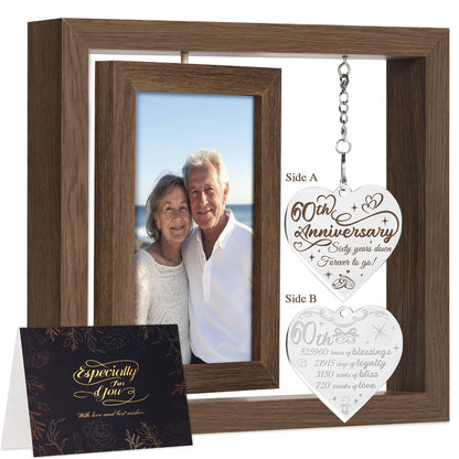 60 Year Anniversary Picture Frame Gifts, Best 60th Anniversary Wedding Gifts for Couple Parents Husband Wife Him Her Men Women, Personalized Forty Year Fortieth Wood Anniversary Decorations