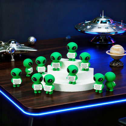 Soulchen 50 Pcs Employee Inspirational Gifts Mini Cool Alien Animal Decor Positive Rubber Alien for Daily Encouragement Self Affirmation UFO Geeky Decor